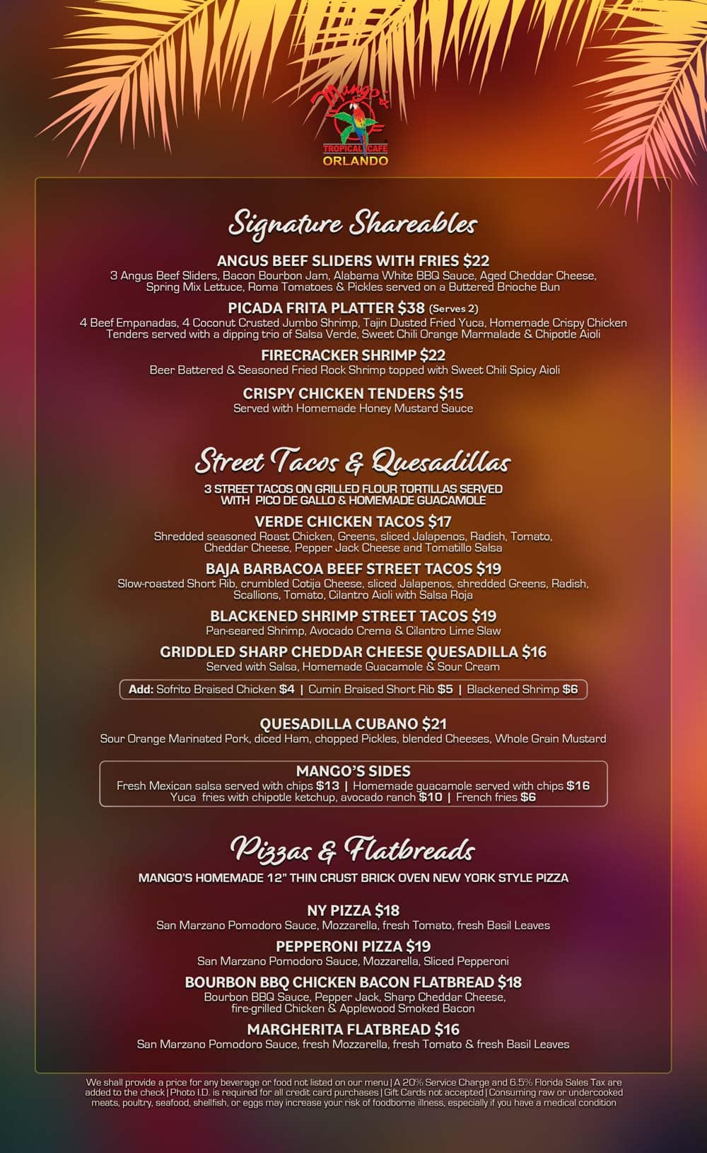 Orlando's Premiere Dinner & Show - A la Carte Menu
