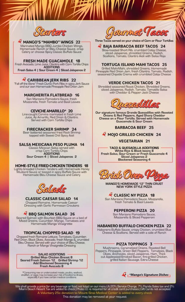 mangos miami food menu page 1