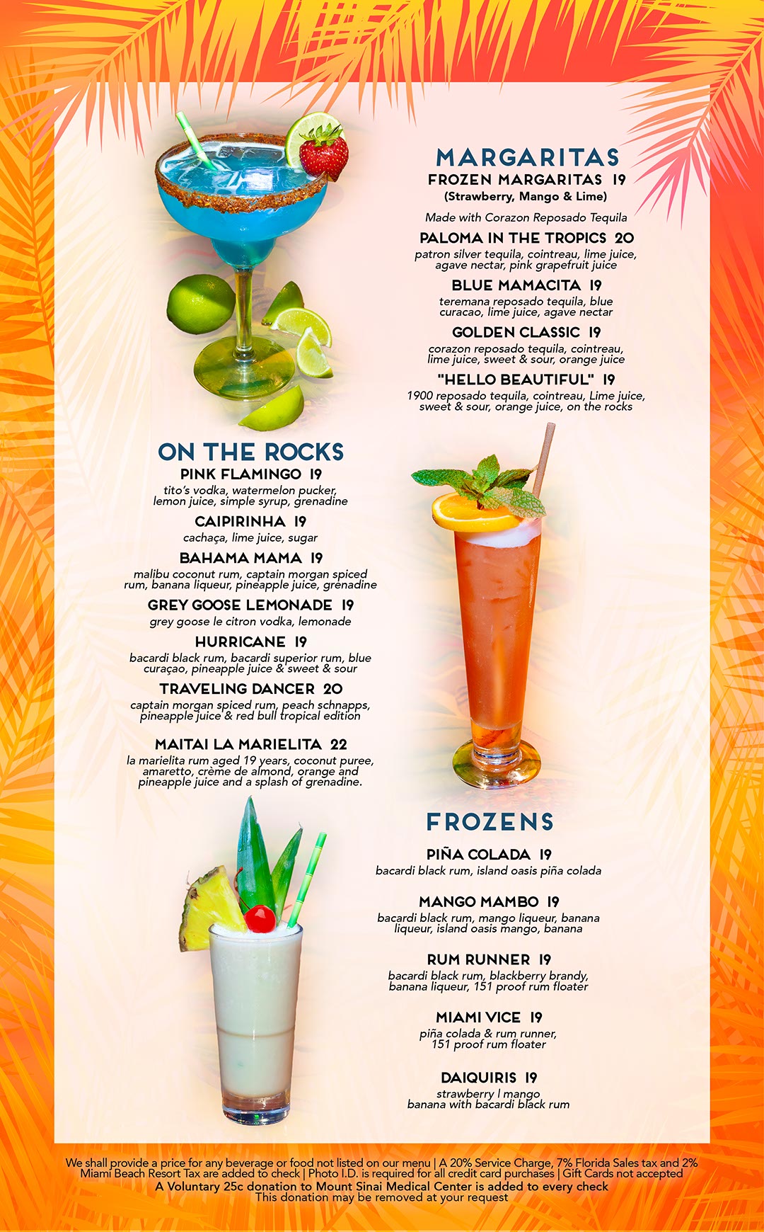 Mangos Miami Beverage Menu