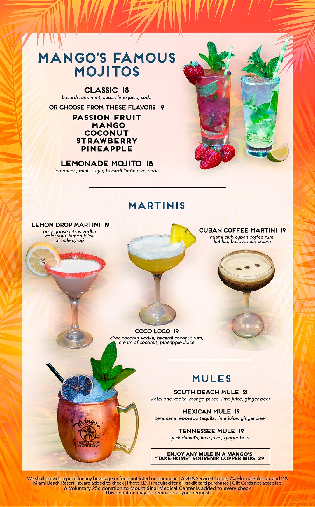 Mojitos Beverage Menu Mangos Miami