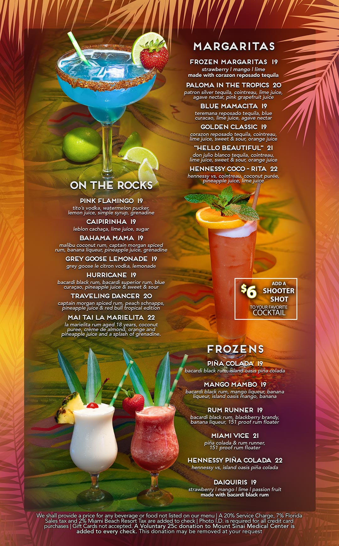 mangos miami margaritas on the rock frozen food and drinks menu