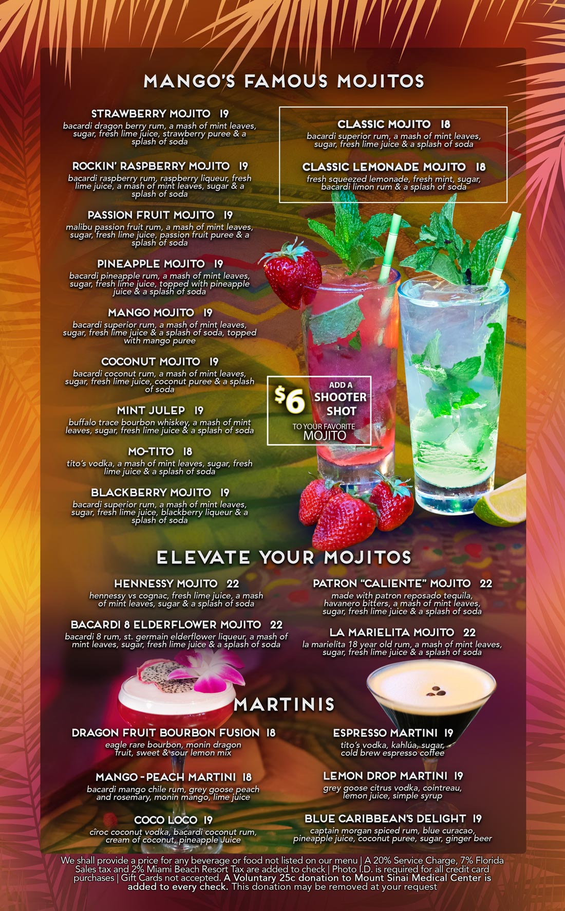 mangos miami mojitos martinis mules food and drinks menu