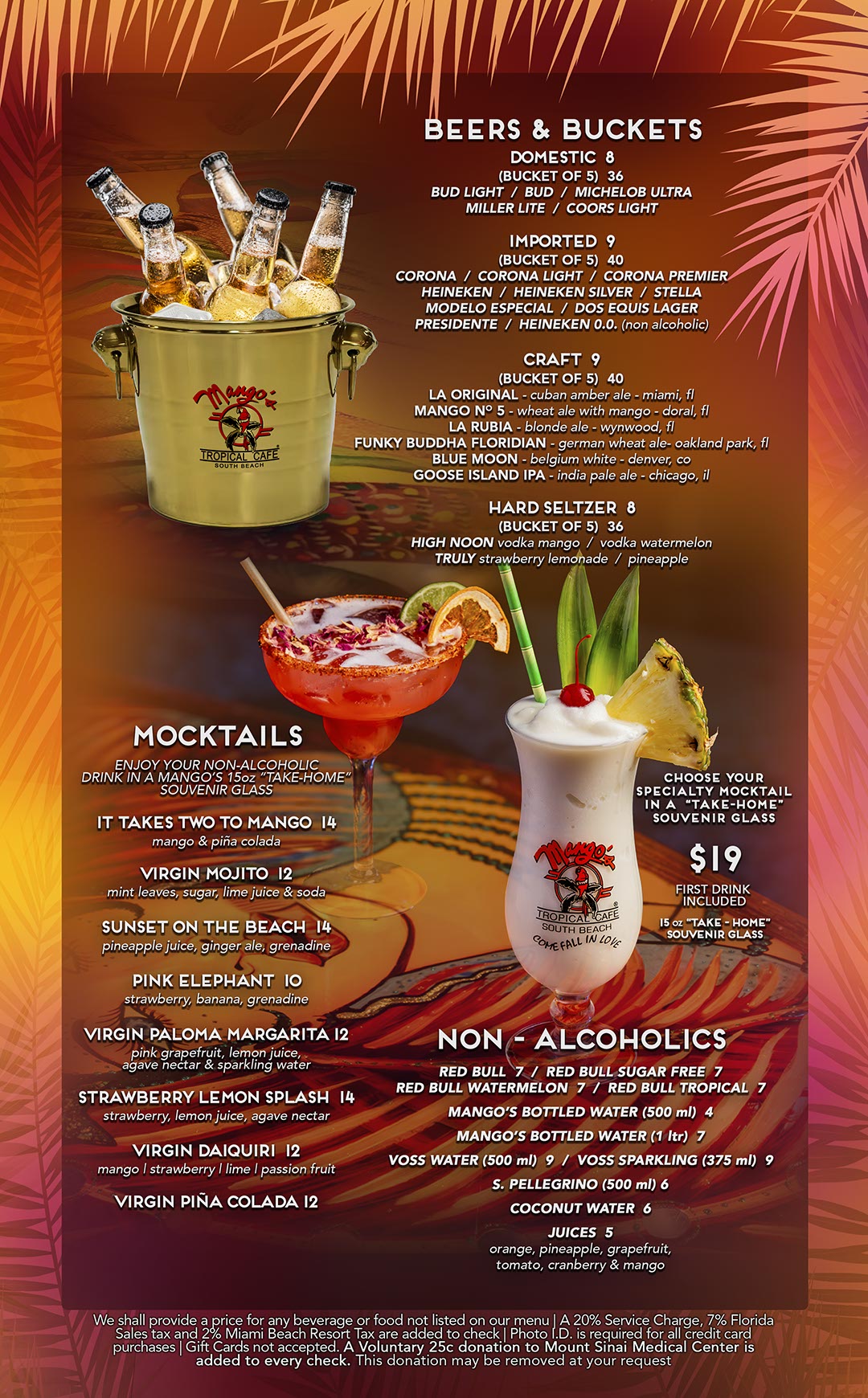 mangos miami beers food and drinks menu