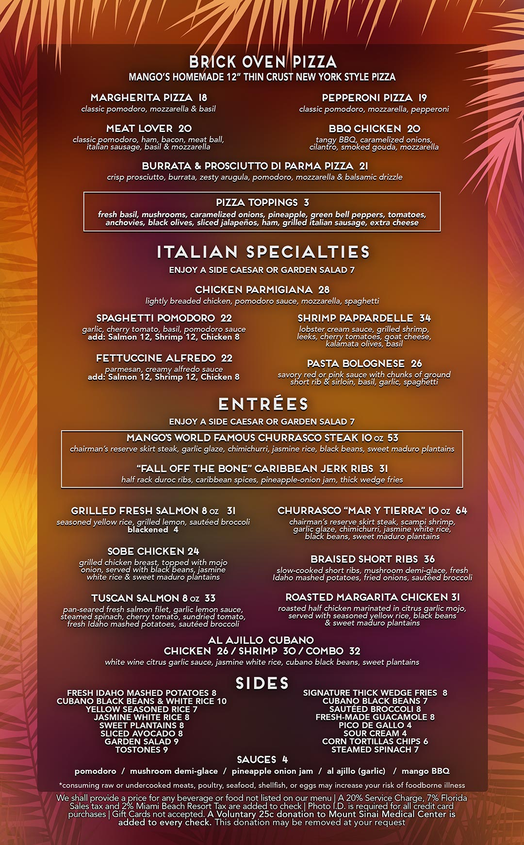 mangos miami food and drinks menu