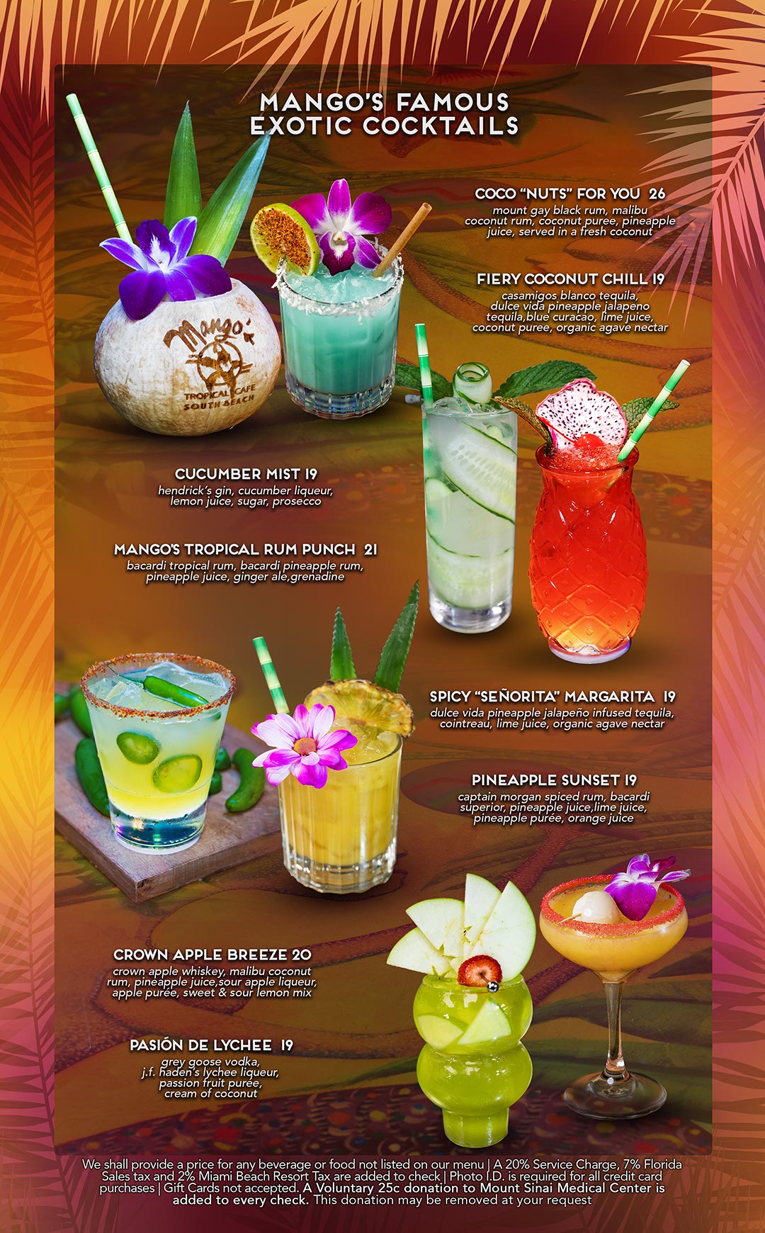 mangos miami exotic cocktails food and drinks menu